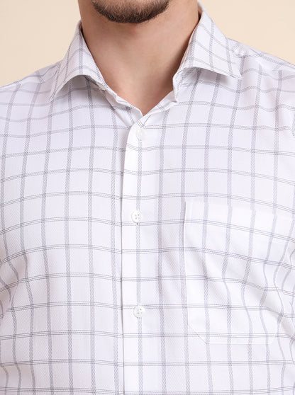 White & Black Checked Slim Fit Formal Shirt | Metal