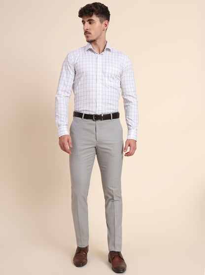 White & Black Checked Slim Fit Formal Shirt | Metal