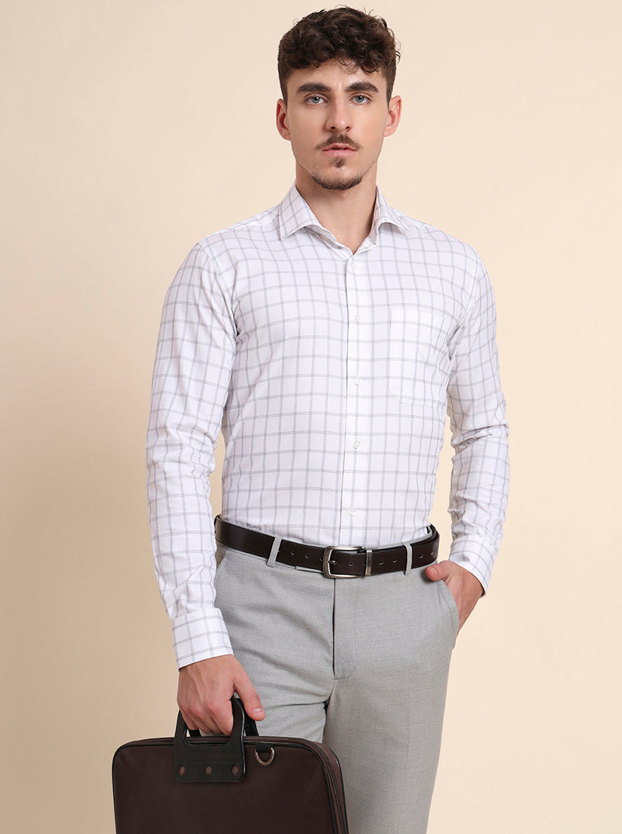 White & Black Checked Slim Fit Formal Shirt | Metal