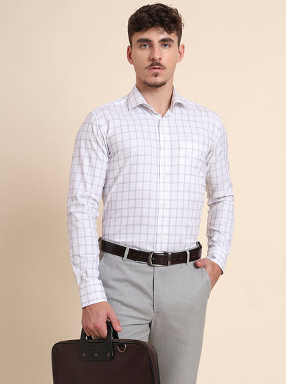 White & Black Checked Slim Fit Formal Shirt | Metal