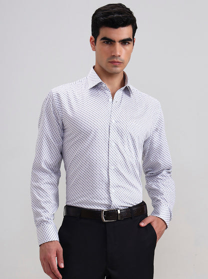 White Printed Slim Fit Party Wear Shirt | Wyre