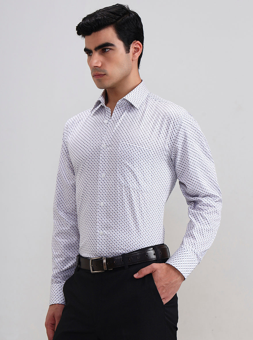 White Printed Slim Fit Party Wear Shirt | Wyre