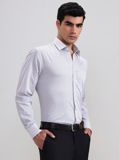 White Printed Slim Fit Party Wear Shirt | Wyre