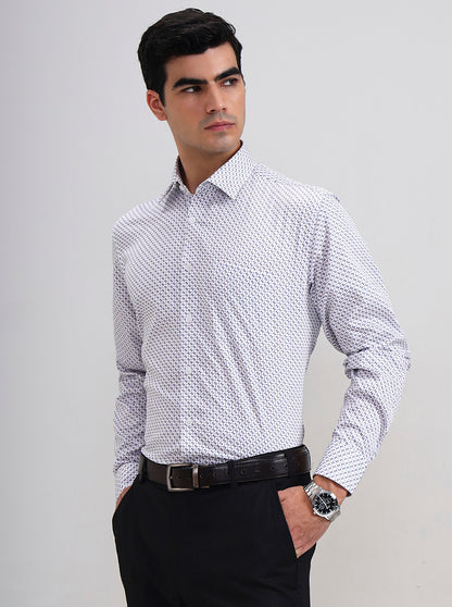 White Printed Slim Fit Party Wear Shirt | Wyre