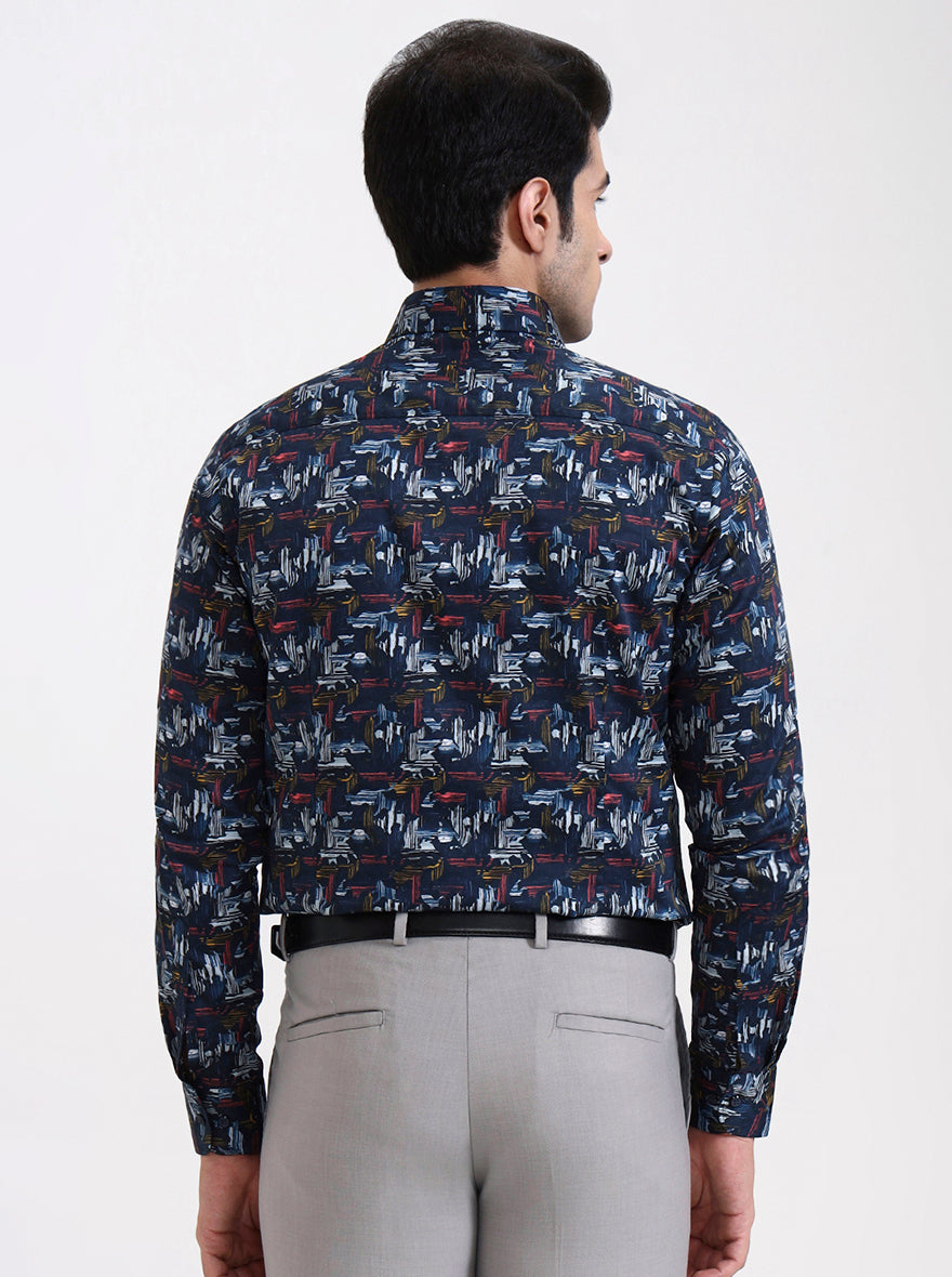 Blue Printed Slim Fit Party Wear Shirt | Wyre