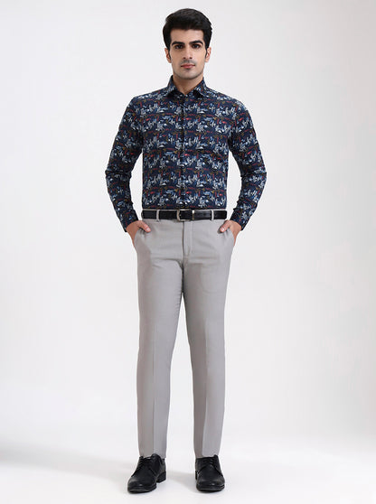 Blue Printed Slim Fit Party Wear Shirt | Wyre
