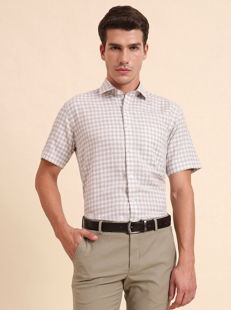 Natural Checked Regular Fit Formal Shirt | JadeBlue