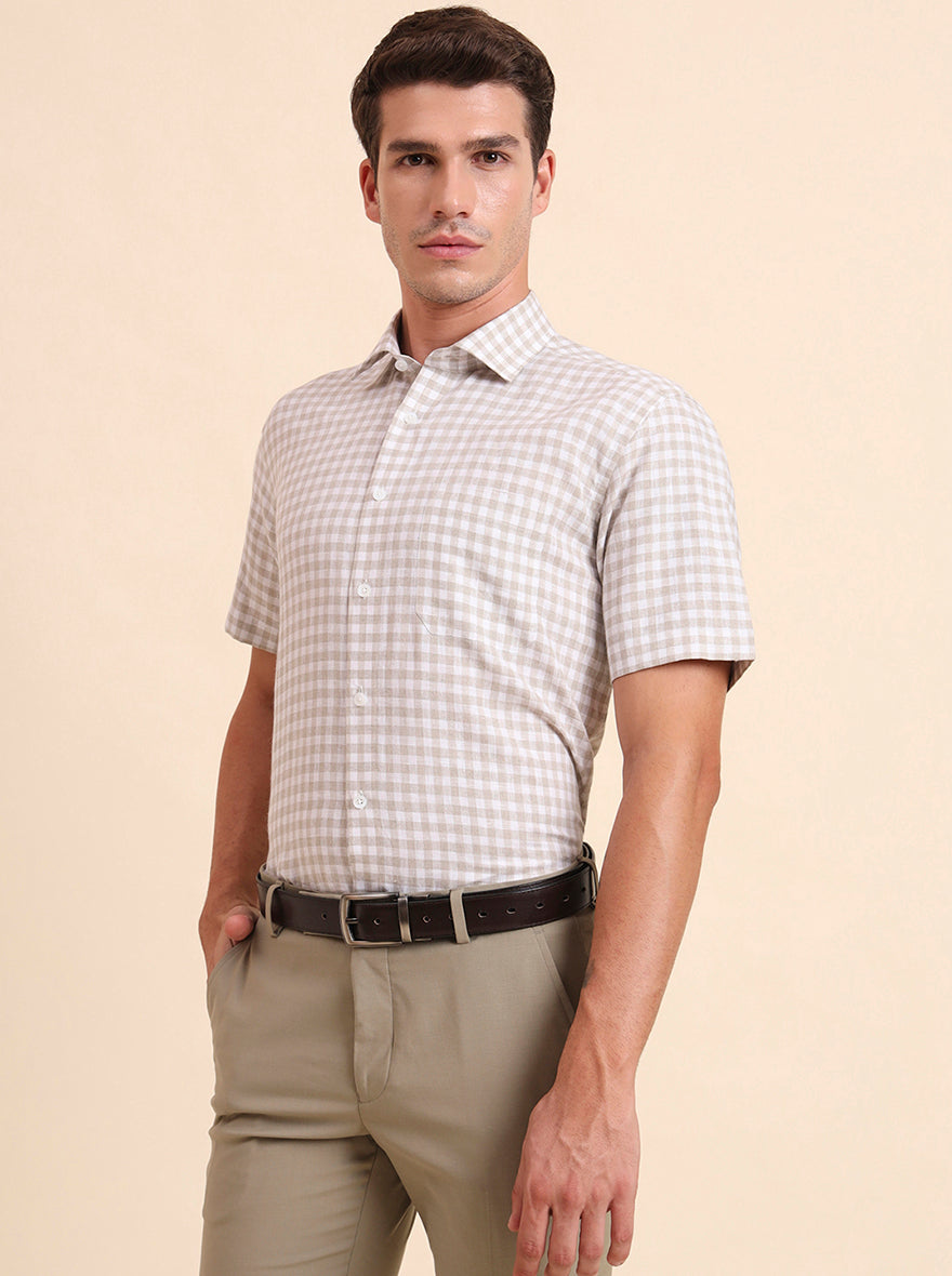 Natural Checked Regular Fit Formal Shirt | JadeBlue
