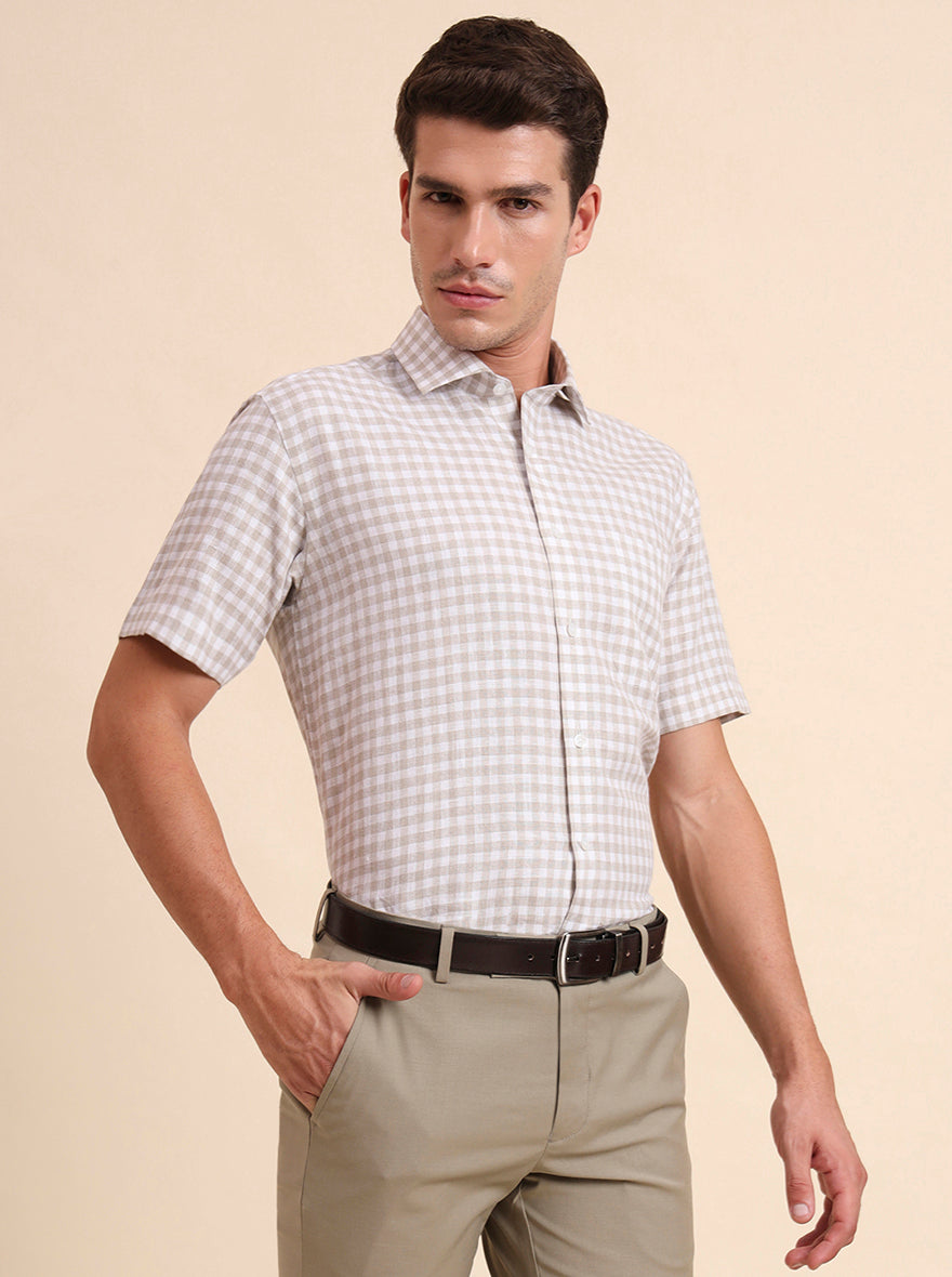 Natural Checked Regular Fit Formal Shirt | JadeBlue