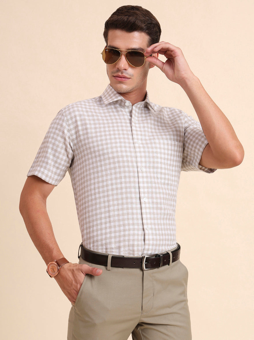 Natural Checked Regular Fit Formal Shirt | JadeBlue