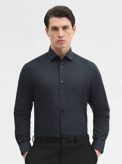 Peacock Green Printed Slim Fit Formal Shirt | Metal