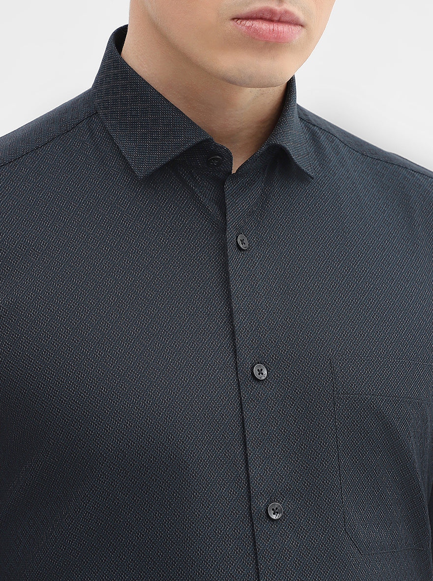 Peacock Green Printed Slim Fit Formal Shirt | Metal