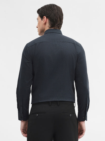 Peacock Green Printed Slim Fit Formal Shirt | Metal