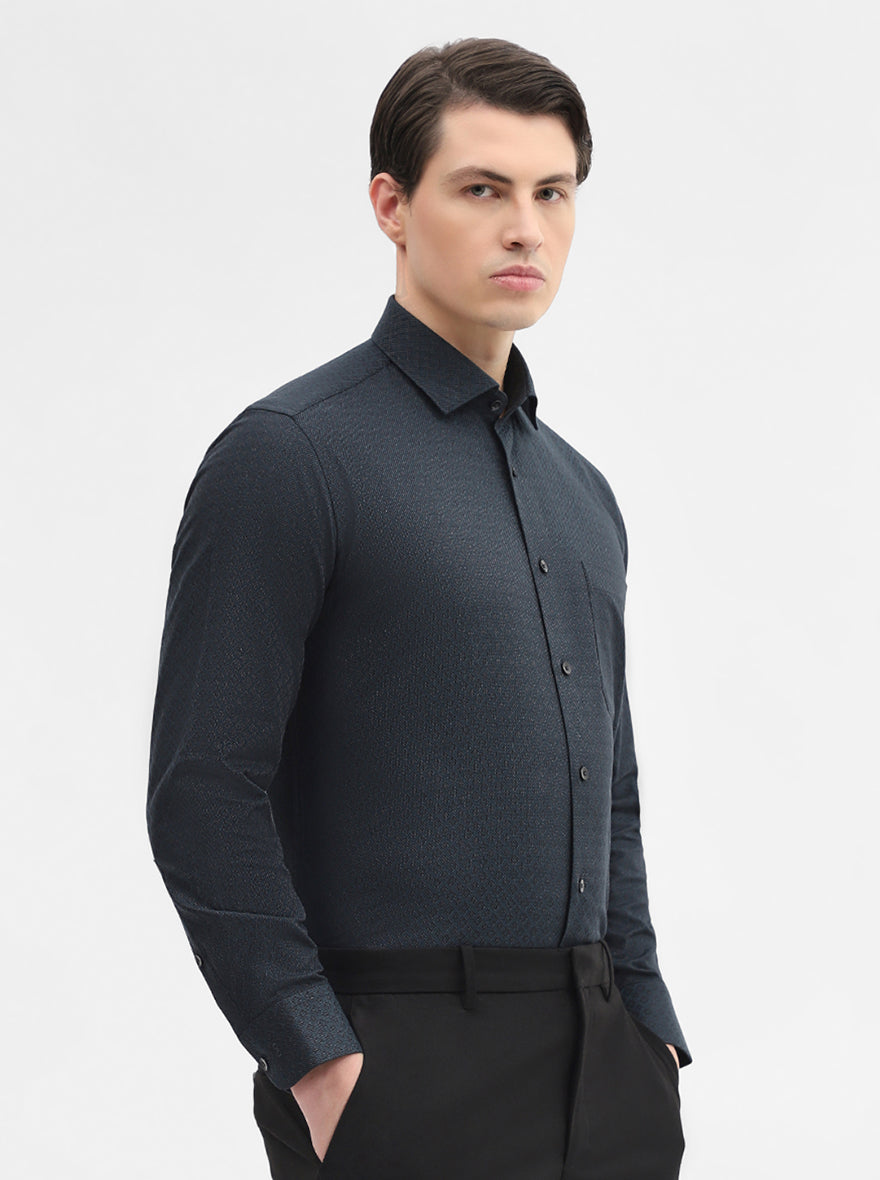 Peacock Green Printed Slim Fit Formal Shirt | Metal