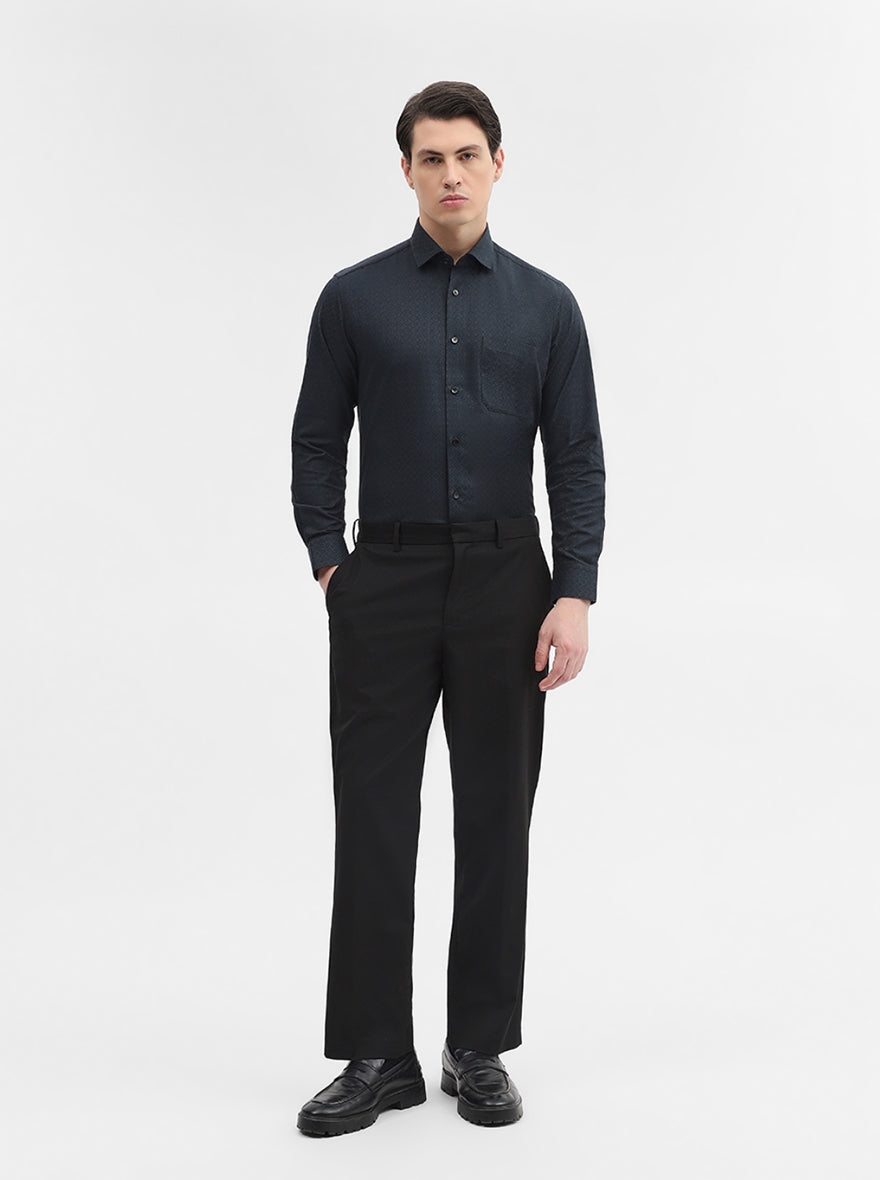 Peacock Green Printed Slim Fit Formal Shirt | Metal