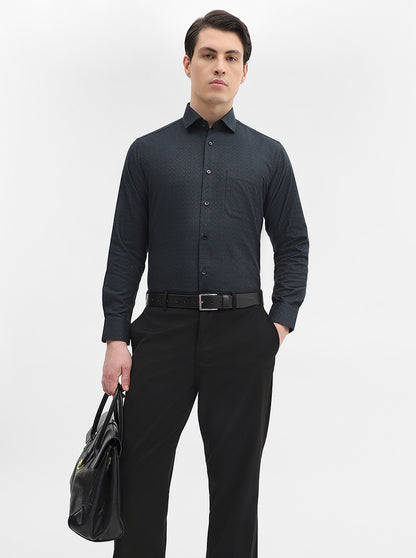 Peacock Green Printed Slim Fit Formal Shirt | Metal