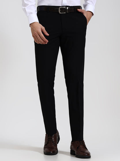 Black Solid Super Slim Fit Formal Trouser | JadeBlue Youth