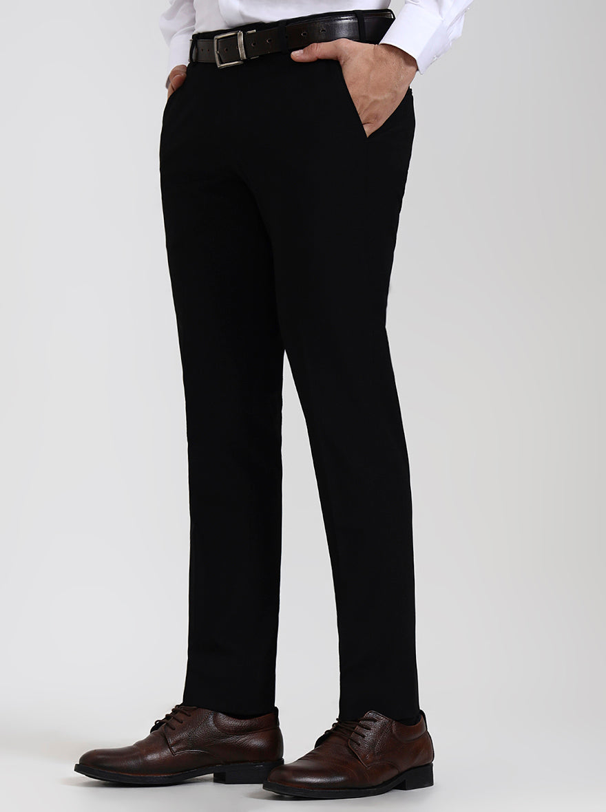 Black Solid Super Slim Fit Formal Trouser | JadeBlue Youth