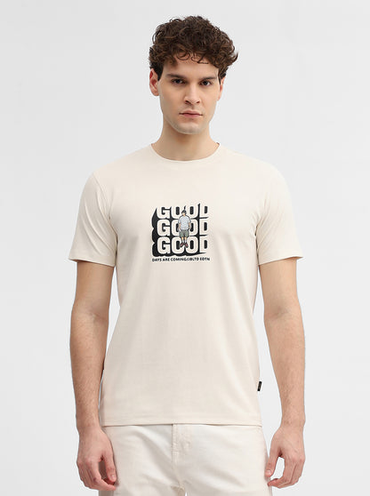 Off White Printed Slim Fit T-Shirt | JadeBlue