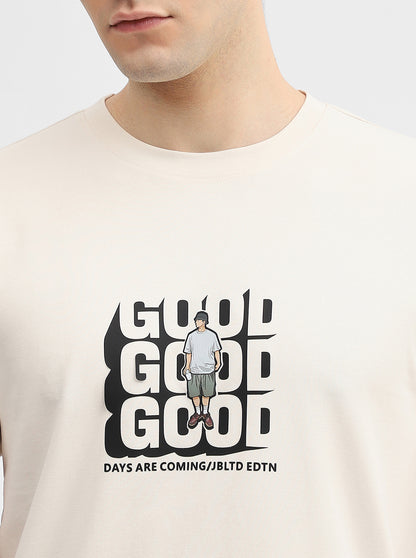 Off White Printed Slim Fit T-Shirt | JadeBlue