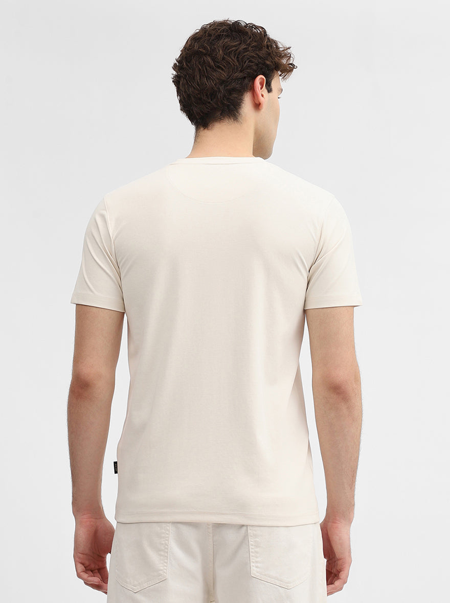 Off White Printed Slim Fit T-Shirt | JadeBlue