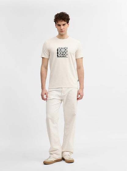 Off White Printed Slim Fit T-Shirt | JadeBlue