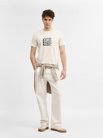 Off White Printed Slim Fit T-Shirt | JadeBlue