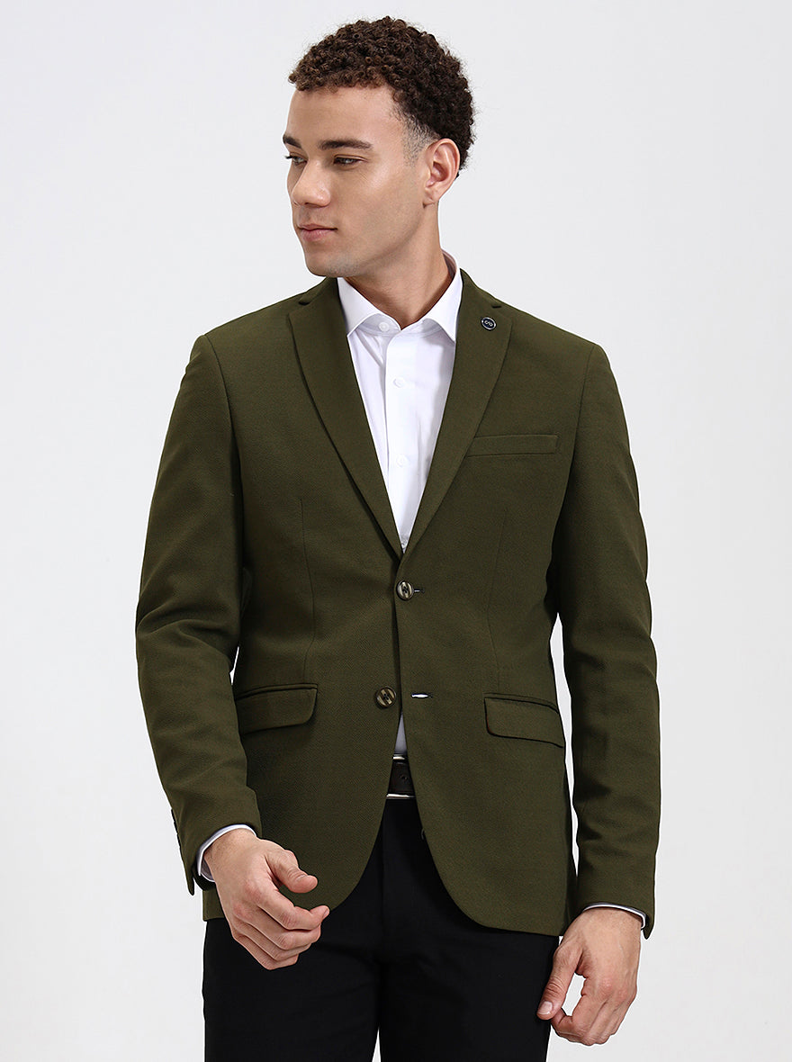 Olive Green Solid Regular Fit Blazer | JB Studio