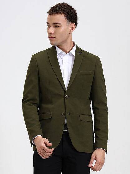 Olive Green Solid Regular Fit Blazer | JB Studio
