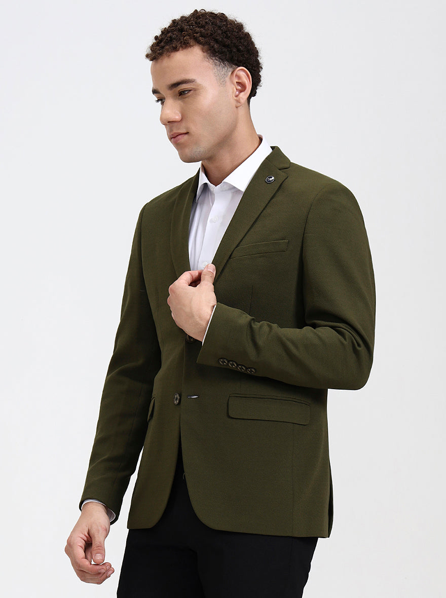 Olive Green Solid Regular Fit Blazer | JB Studio