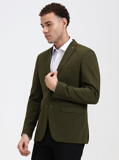 Olive Green Solid Regular Fit Blazer | JB Studio