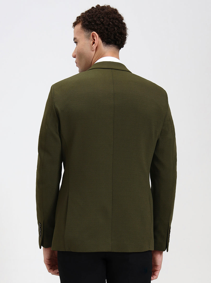 Olive Green Solid Regular Fit Blazer | JB Studio