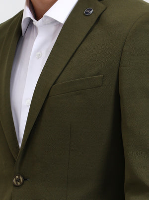 Olive Green Solid Regular Fit Blazer | JB Studio