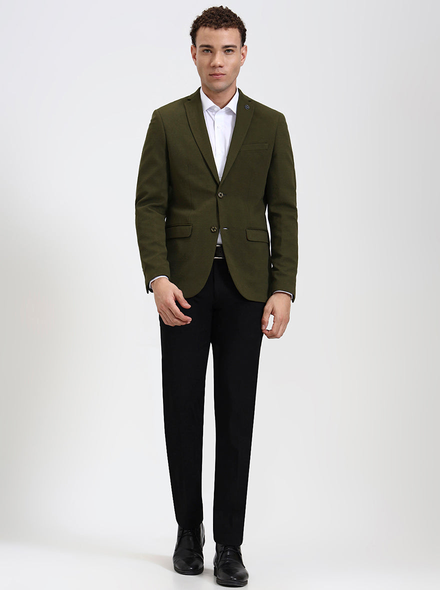 Olive Green Solid Regular Fit Blazer | JB Studio