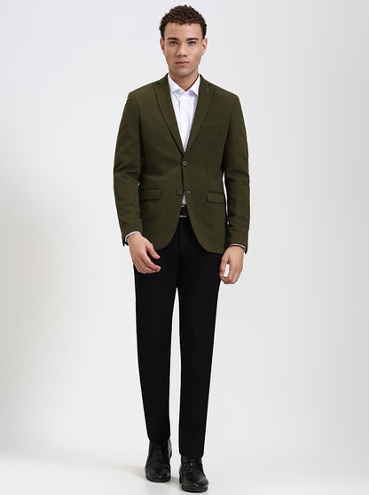 Olive Green Solid Regular Fit Blazer | JB Studio