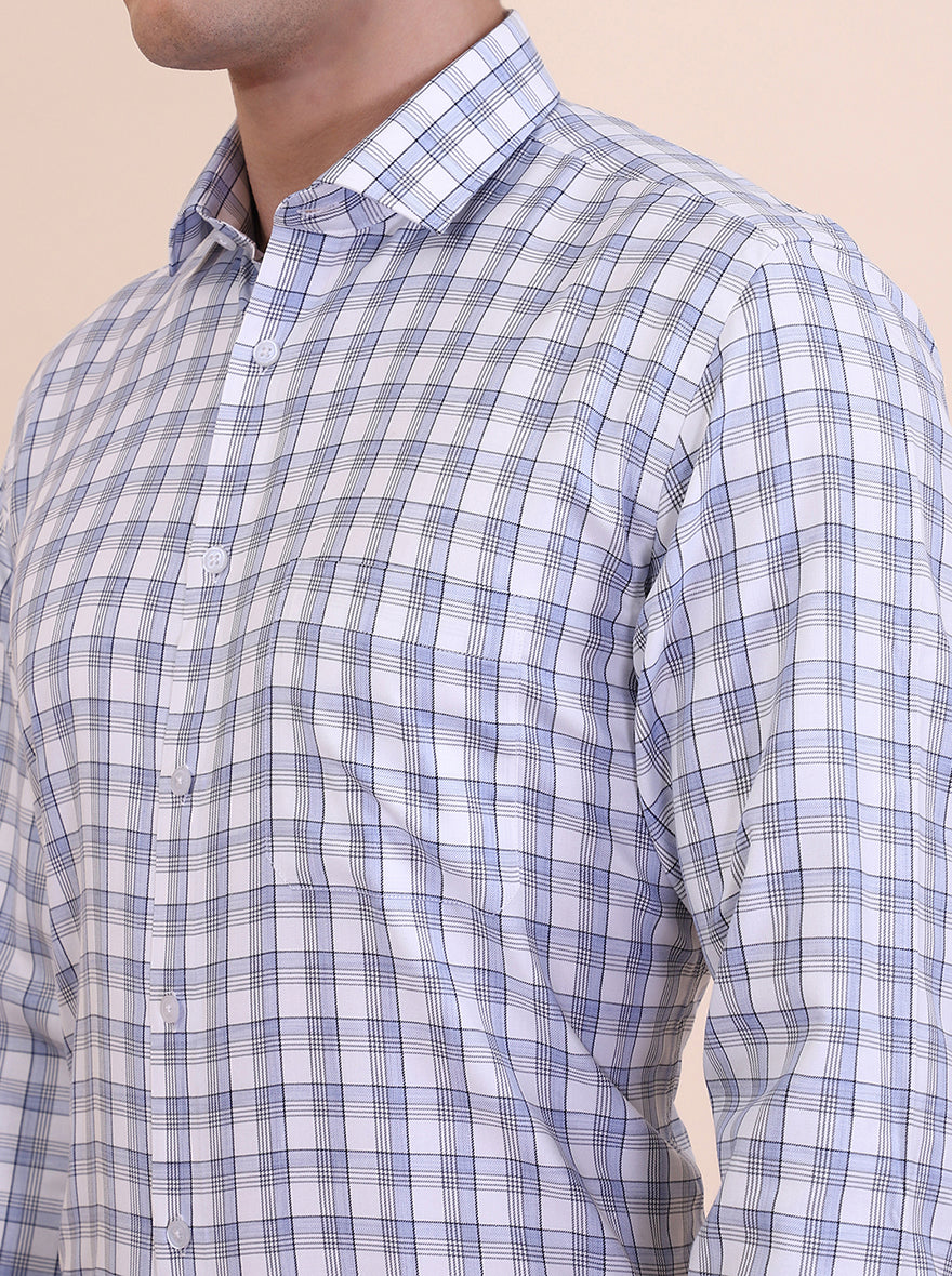 Blue Checked Regular Fit Formal Shirt | Greenfibre
