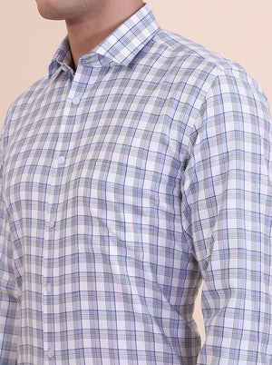 Blue Checked Regular Fit Formal Shirt | Greenfibre