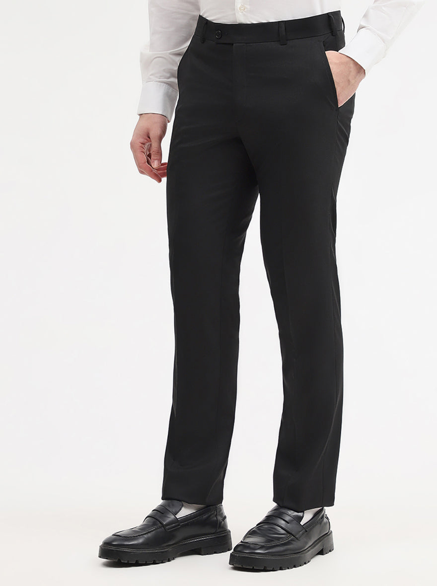 Black Solid Slim Fit Formal Trouser | JadeBlue Super Luxe