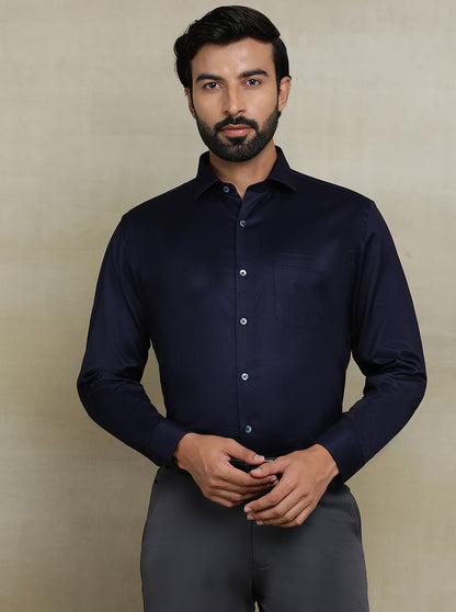 Navy Blue Dobby Regular Fit Formal Shirt | JadeBlue