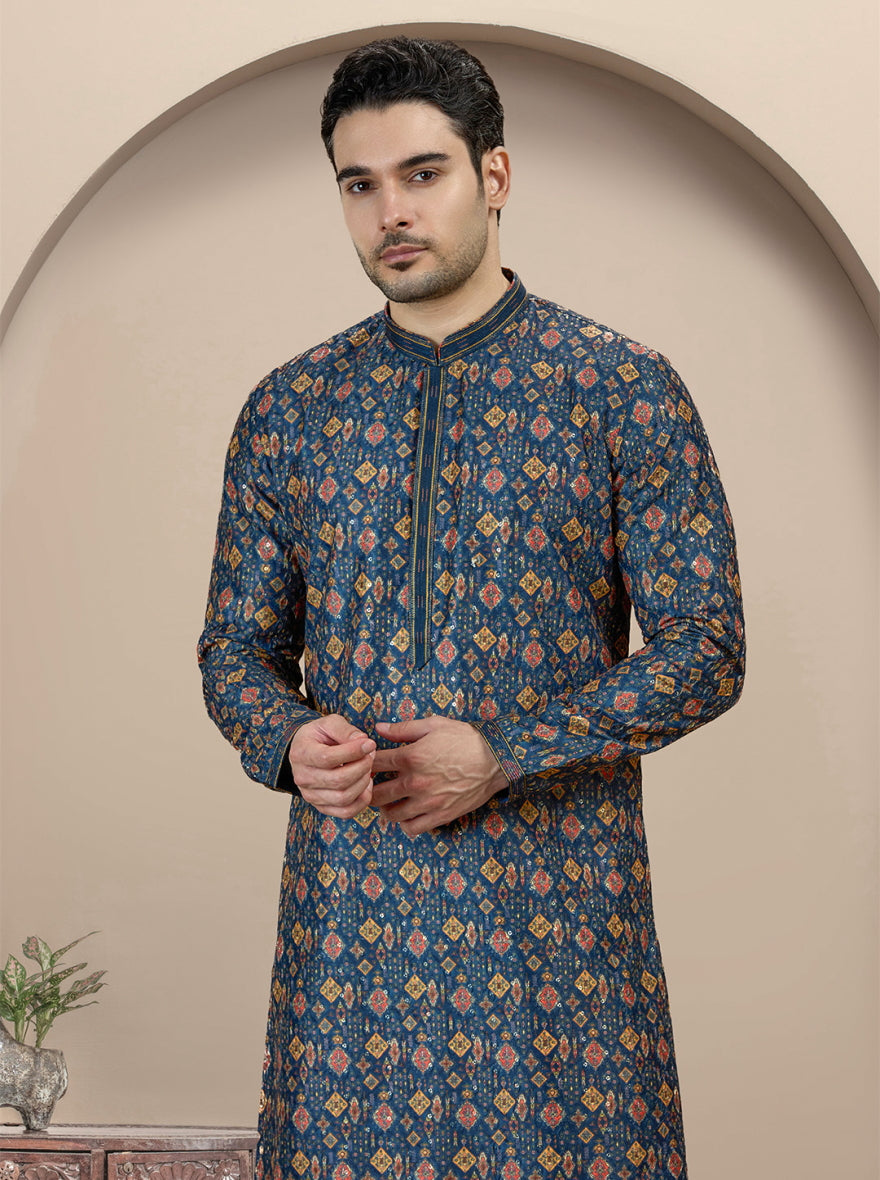 Blue Printed Kurta Pajama | Virasana