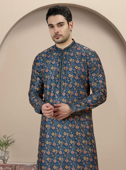 Blue Printed Kurta Pajama | Virasana