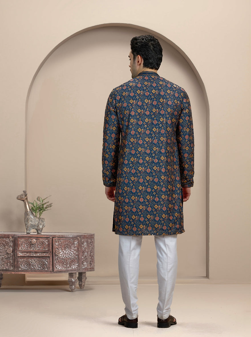 Blue Printed Kurta Pajama | Virasana