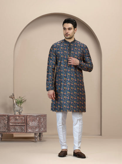 Blue Printed Kurta Pajama | Virasana