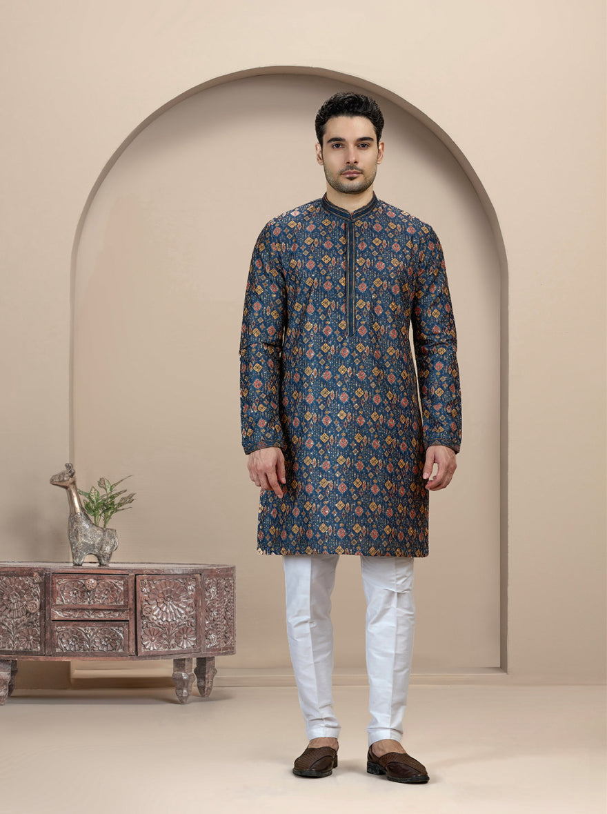 Blue Printed Kurta Pajama | Virasana