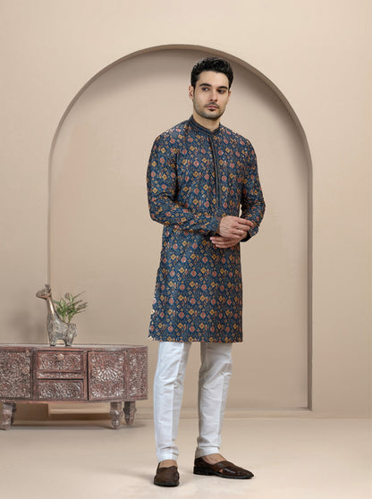 Blue Printed Kurta Pajama | Virasana