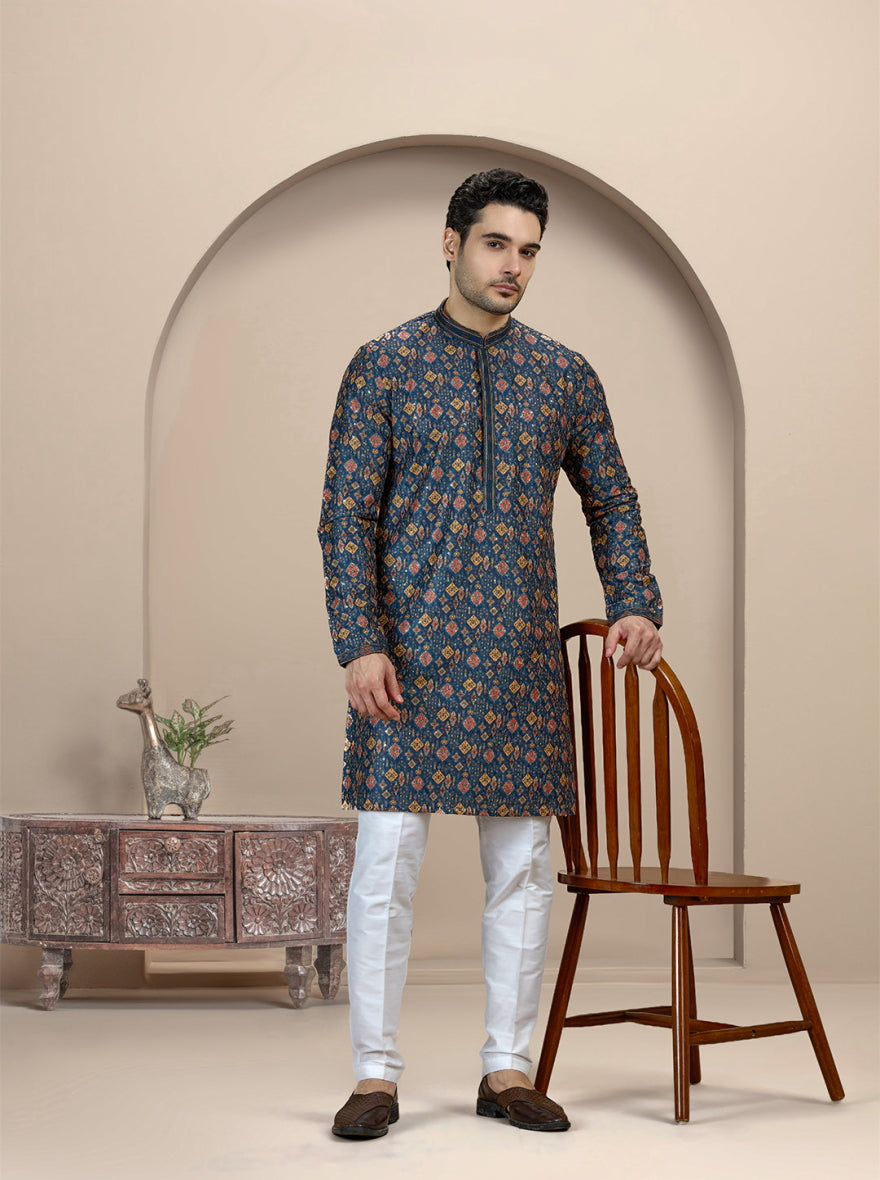 Blue Printed Kurta Pajama | Virasana