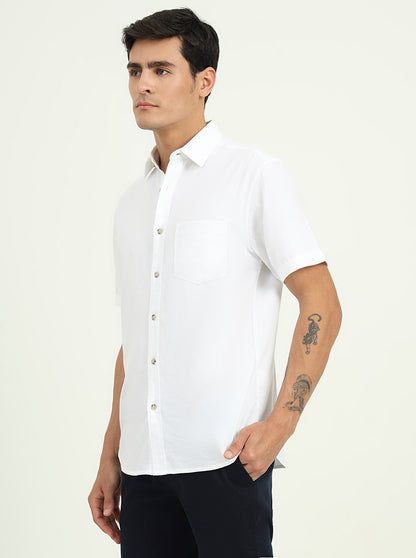 White Solid Slim Fit Casual Shirt | Greenfibre