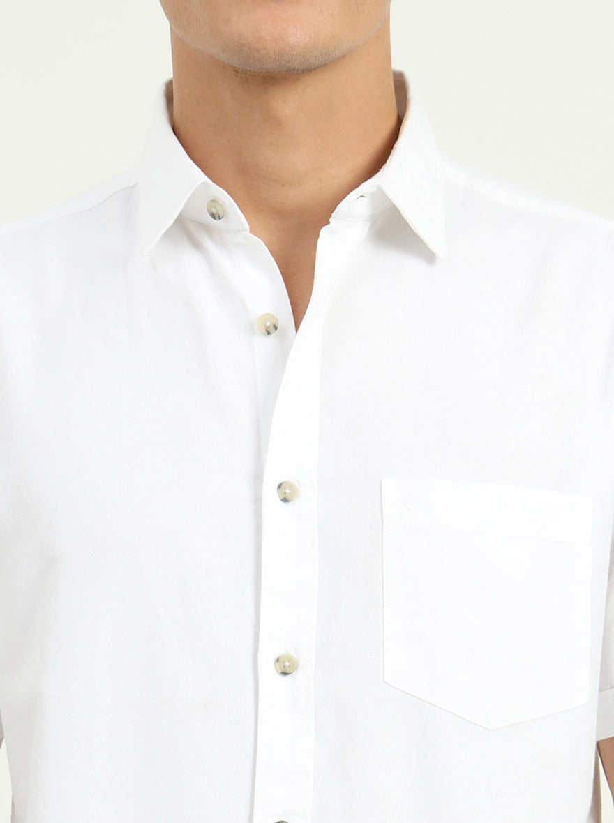 White Solid Slim Fit Casual Shirt | Greenfibre