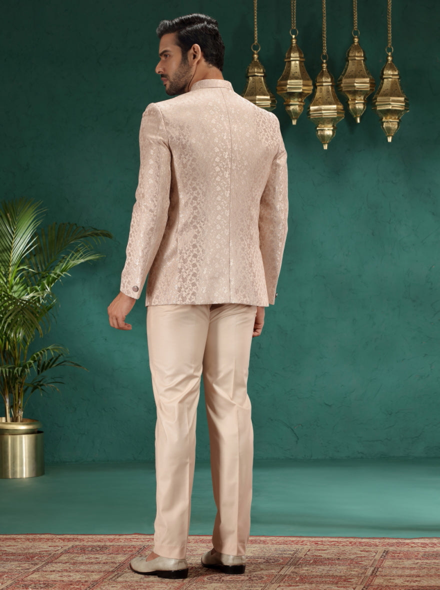 Golden Peach Self Design Jodhpuri Suit | JadeBlue