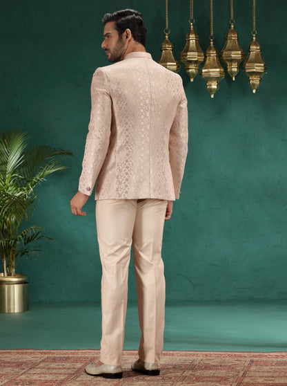 Golden Peach Self Design Jodhpuri Suit | JadeBlue